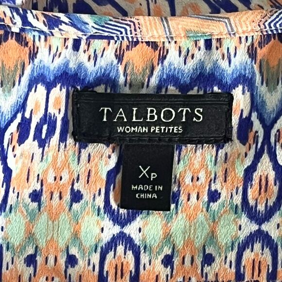 Talbots Petites Tunic Top Size X P Lightweight Half Button Tie Neck Mixed Print - Picture 7 of 8